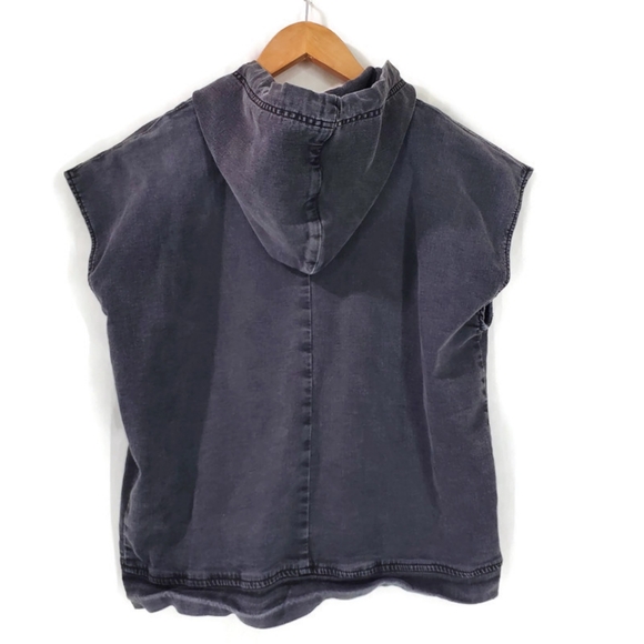 THE KOOPLES Jeans Faded Black Denim Coat Gilet Vest Sleeveless Jacket Hood XS - Picture 3 of 11